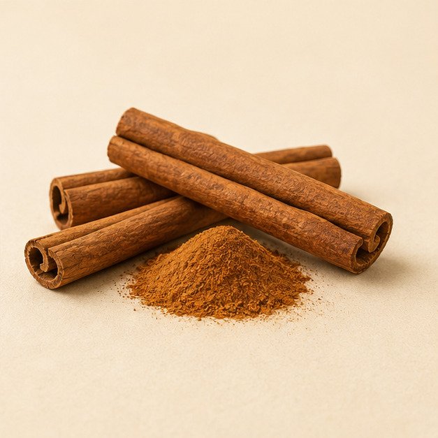 Rajas y polvo de canela sobre fondo beige